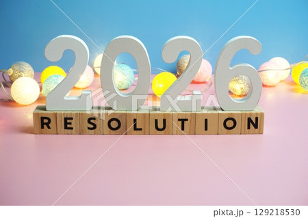 Resolution 2026 word alphabet letters on pink and blue background Resolution 2026 word alphabet letters on pink and blue background 129218530