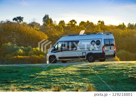 Camper van camping on nature in Portugal Camper van camping on nature in Portugal 129218801