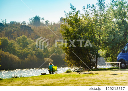 Camper van camping on nature in Portugal 129218817