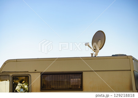 Satellite dish on roof of motor home 129218818