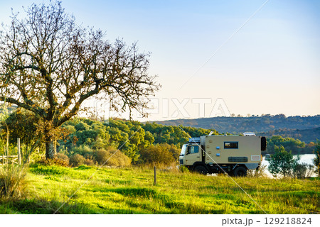 Offroad camper 4x4 truck on nature Offroad camper 4x4 truck on nature 129218824