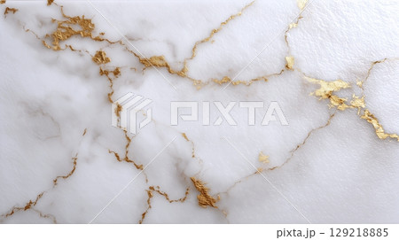Elegant white marble background with subtle gold veins and textures 129218885