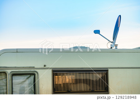 Satellite dish on roof of motor home 129218948