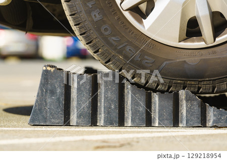 Camper using leveling block for level 129218954