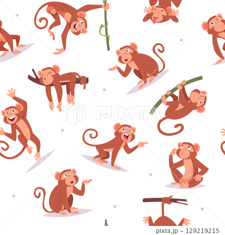 Monkey pattern. seamless background with jungle monkeys in action poses 129219215