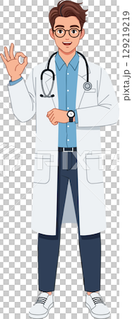 一位年輕的日本男醫生做出「OK」手勢 129219219