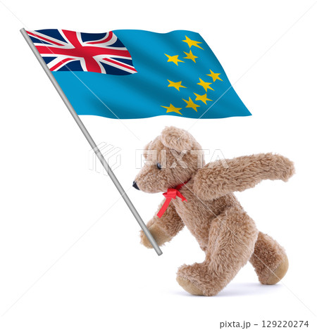 Tuvalu flag being carried by a cute teddy bear 129220274