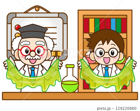 授業でスライム実験をする博士と助手のイラスト素材2 129220860