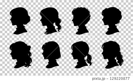 お嬢様風・女性の横顔シルエット素材 129220877