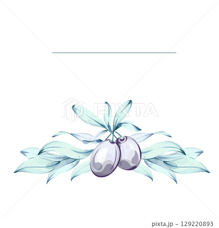Experience the elegance of olives and olive oil in a beautiful watercolor illustration, frame, border, arrangement inspired by Italian cuisine and nature 129220893