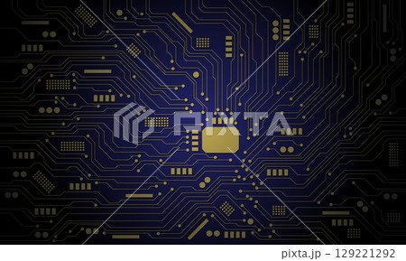 Abstract gold circuit board technology connected lines electronics elements computer motherboard chip processor semiconductor digital on blue background vector Abstract gold circuit board technology connected lines electronics elements computer motherboard chip processor semiconductor digital on blue background vector 129221292