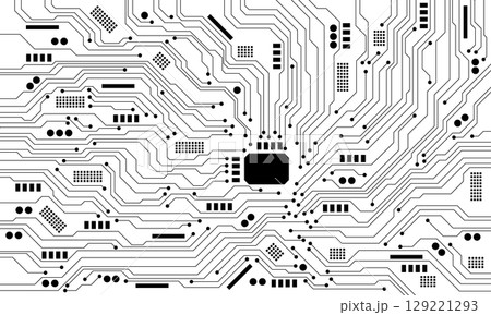 Abstract black circuit board technology connected lines electronics elements computer motherboard chip processor semiconductor digital on white background vector 129221293
