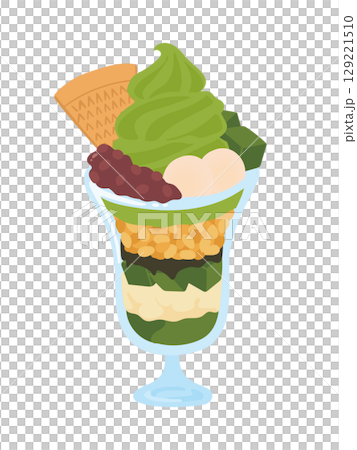 Hand-drawn illustration of a cute matcha parfait Hand-drawn illustration of a cute matcha parfait 129221510