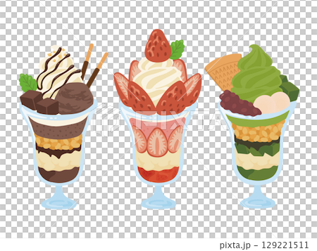 Illustration of a set of three parfaits 129221511