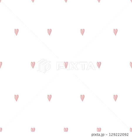 Simple seamless pattern with pink heart on white background. Hand drawn pastel coquette illustration in romantic doodle style. Great for wallpaper and textile. Perfect for bed linen and kids decor. Simple seamless pattern with pink heart on white background. Hand drawn pastel coquette illustration in romantic doodle style. Great for wallpaper and textile. Perfect for bed linen and kids decor. 129222092