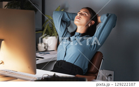 Burnout, tired or business woman sleeping on the desk in office at night taking break. Fatigue, startup employee relax with stress or mental health taking nap at workplace while working on project Burnout, tired or business woman sleeping on the desk in office at night taking break. Fatigue, startup employee relax with stress or mental health taking nap at workplace while working on project 129222107
