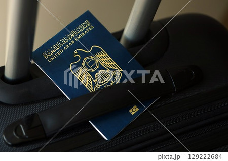 United Arab Emirates passport on travel luggage. The concept of travel and vacation 129222684