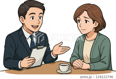 スーツの男性と主婦の話のイラスト 129222746