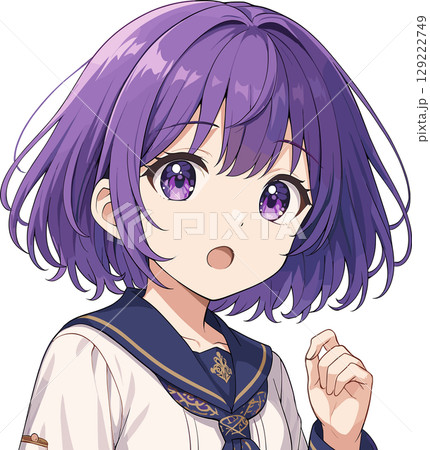 驚いた紫髪の美少女のイラスト 129222749