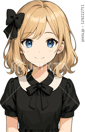 黒いリボンの金髪美少女のイラスト 129222751