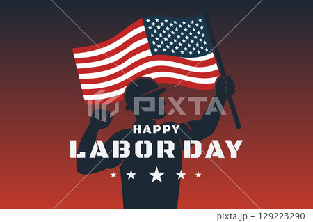 celebrating workers strength with american flag 129223290