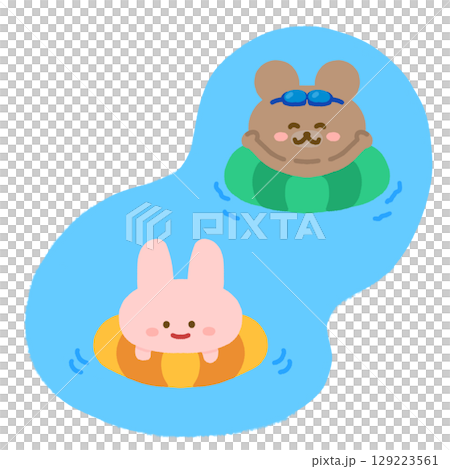 Rabbit and bear playing in the sea and pool Rabbit and bear playing in the sea and pool 129223561