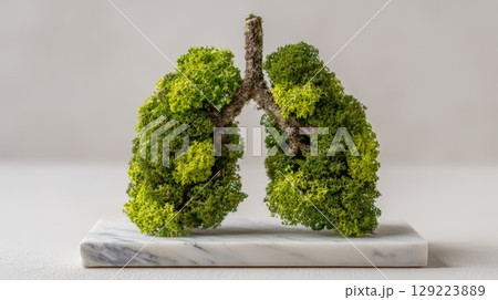 Eco-Friendly Lungs with Moss Arrangement on Marble Base 129223889