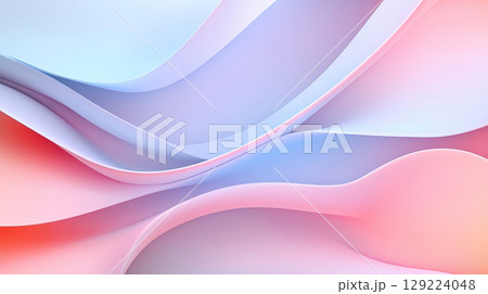 Soft pastel waves blend seamlessly, forming a tranquil abstract design 129224048