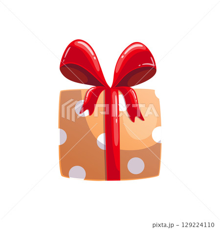 Gift Box with Red Ribbon Bow Isolated on White Background 129224110
