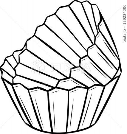Playful black and white doodle-style cupcake baking pan vector icon. Hand-sketched baking equipment illustration perfect for bakery branding and packaging 129224306