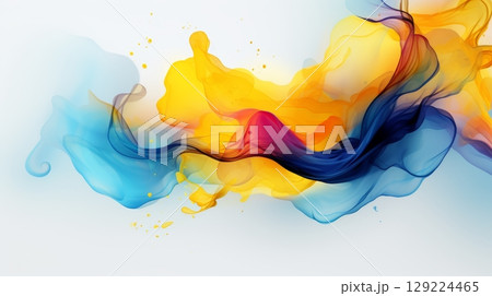 Abstract blue and yellow paint background with liquid grunge texture for artistic designs 129224465