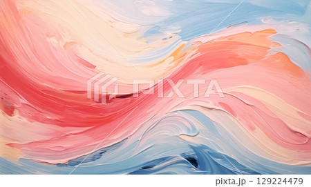 Colorful brushstrokes  vibrant close up of textured abstract oil painting on canvas 129224479