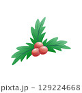 Christmas Red Berries with Green Leaves Isolated on White Background, vector illustration 129224668