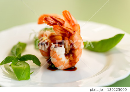 Aesthetic presentation of shrimp for fitness nutrition and healthy diet Aesthetic presentation of shrimp for fitness nutrition and healthy diet 129225000