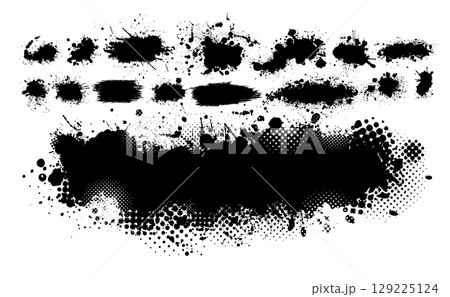 Set of blots. Splatter Paint Texture . Black Spray Blot of Ink. Place illustration Over any Object to Create Grungy Effect . hand drawn. Not AI, Vector Set of blots. Splatter Paint Texture . Black Spray Blot of Ink. Place illustration Over any Object to Create Grungy Effect . hand drawn. Not AI, Vector 129225124