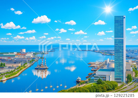 メディアシップ展望台より朱鷺メッセと新潟市歴史博物館方面の風景を望む 129225285