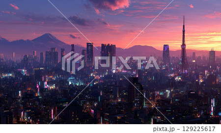 未来都市の夕景 129225617