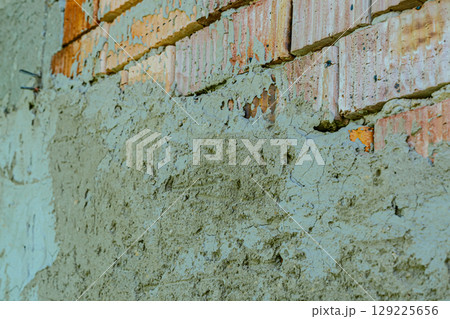 A red brick wall in close up. High quality photo 129225656