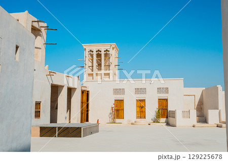 Ras Al Khaimah, UAE – 14.04.2025: The desert coastal town (ghost town) of Jazeera Al Hamra includes a fort, three schools, an open-air market and mosques nestled between hundreds of villas . High Ras Al Khaimah, UAE – 14.04.2025: The desert coastal town (ghost town) of Jazeera Al Hamra includes a fort, three schools, an open-air market and mosques nestled between hundreds of villas . High 129225678