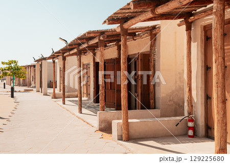 Ras Al Khaimah, UAE – 14.04.2025: The desert coastal town (ghost town) of Jazeera Al Hamra includes a fort, three schools, an open-air market and mosques nestled between hundreds of villas . High Ras Al Khaimah, UAE – 14.04.2025: The desert coastal town (ghost town) of Jazeera Al Hamra includes a fort, three schools, an open-air market and mosques nestled between hundreds of villas . High 129225680
