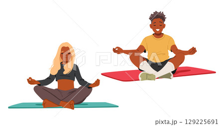 Teenage girl and boy practicing mindfulness breathing technics for mental health and wellbeing 129225691