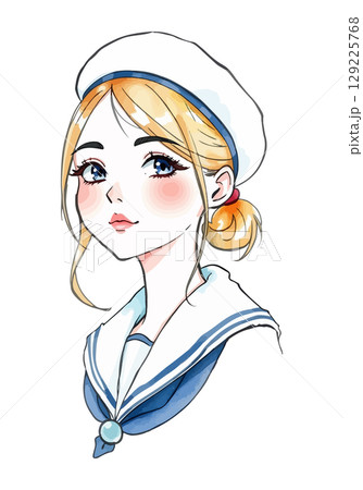 Cute sailor cartoon vector illustration. 129225768