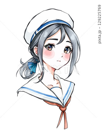 Cute sailor cartoon vector illustration. 129225769