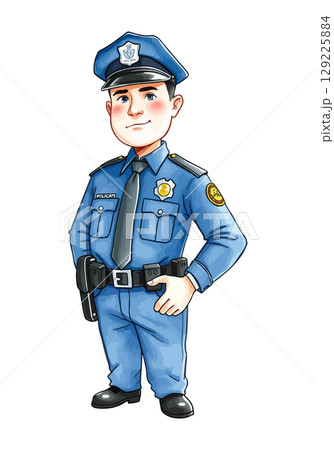 Cute policeman cartoon vector illustration. 129225884