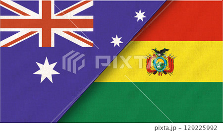 Flag of Australia and Bolivia. Australian and Bolivian national flags on fabric Flag of Australia and Bolivia. Australian and Bolivian national flags on fabric 129225992