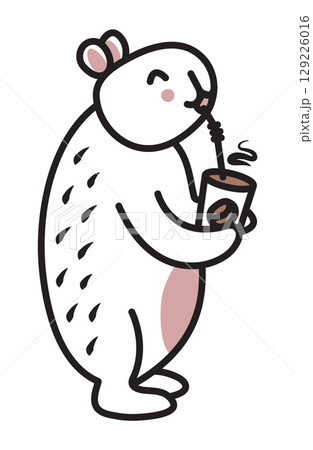 Cute black line capybara vector doodle, trendy kawaii character with a cup of mocha mousse, big friendly rodent for a postcard, coloring page, fabric prints, etc. Cute black line capybara vector doodle, trendy kawaii character with a cup of mocha mousse, big friendly rodent for a postcard, coloring page, fabric prints, etc. 129226016
