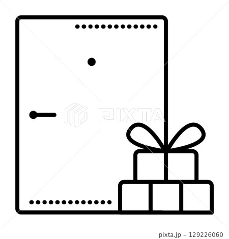 Delivery to home black line vector icon, gift near the door Delivery to home black line vector icon, gift near the door 129226060