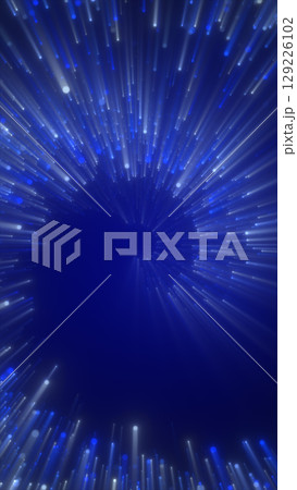 Abstract radial burst of glowing blue dots forming a tunnel effect with a sense of depth and motion 129226102
