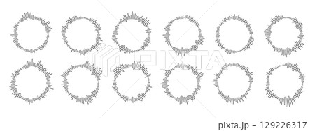 Circular sound point waves. Circular equalizer of a podcast. Set of music symbols, for music player. Vector spectral radial diagram Circular sound point waves. Circular equalizer of a podcast. Set of music symbols, for music player. Vector spectral radial diagram 129226317