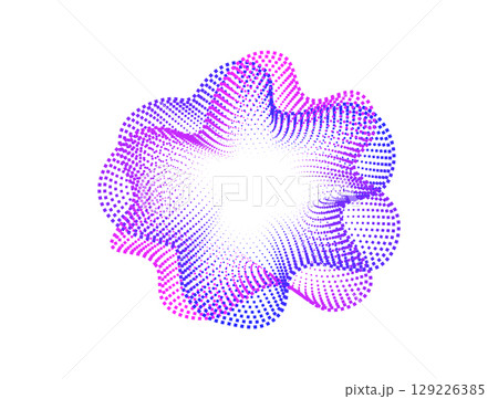 A set of round abstract sound swirling sound swirling glowing neon dots waves. Digital equalizer, futuristic technology. Colorful dotted circle for music poster and banner. Vector . 129226385